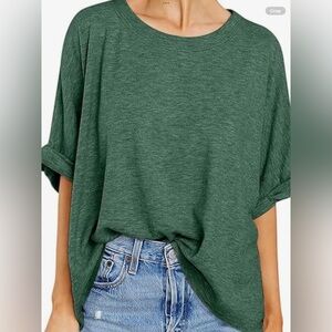 Casual Oversized Green Women's Tee - Relaxed Short Sleeve Top